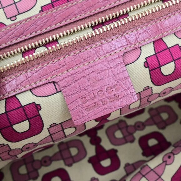 GUCCI Logo GG Pattern Shoulder Tote Bag Canvas Leather Brown Pink Italy - Picture 3 of 16